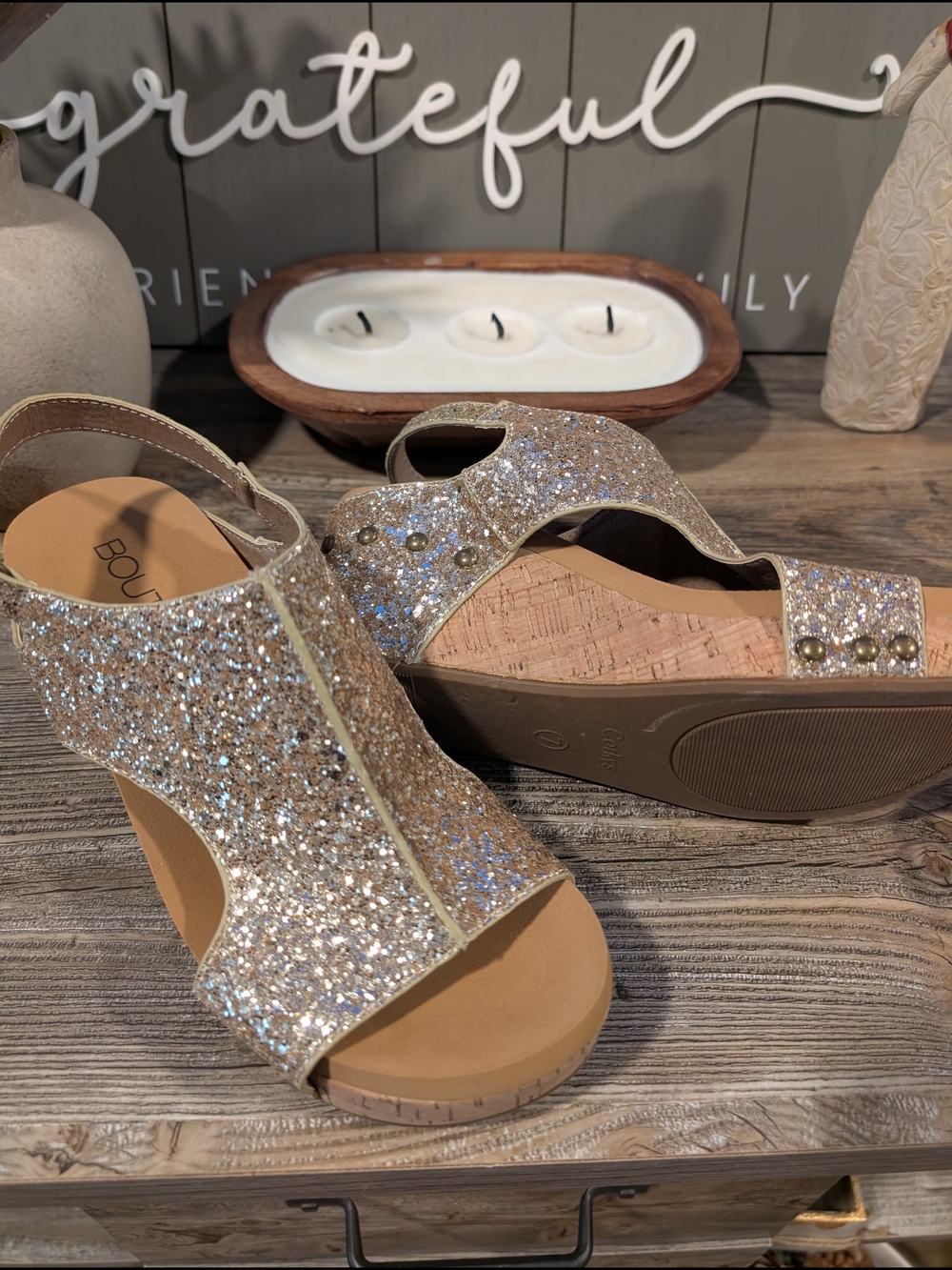 Corkys Boutique Glitter Slingback Wedge Sandals - Gold - Picture 3 of 5